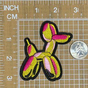 Balloon Dog Embroidered Patch Yellow Pink Fuchsia Black Iron On